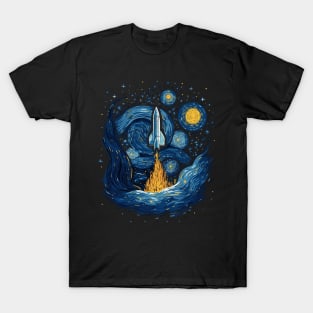 Starry Night Rocket Launch Space Gifts Science Gifts Space T-Shirt